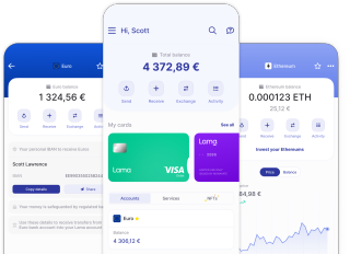 Tres teléfonos móviles diferentes que muestran la aplicación Lama.