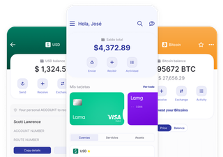 Tres teléfonos móviles diferentes que muestran la aplicación Lama.