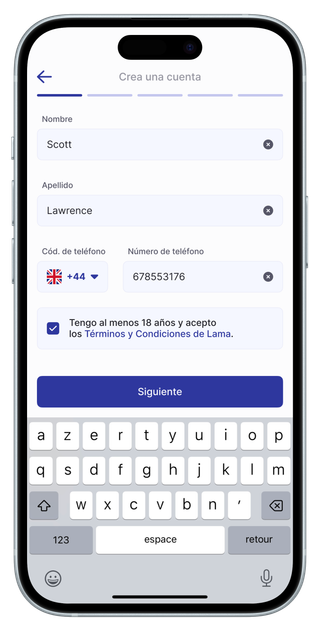 Imagen de un teléfono móvil que muestra la aplicación Lama